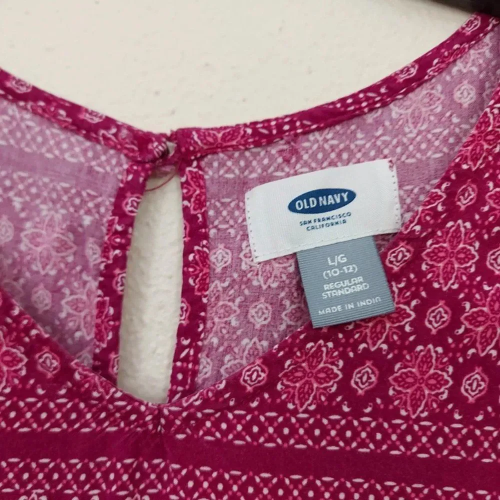 Old Navy Girls Midi Dress Large 10-12 Purple Butterfly Sleeve Floral Casual